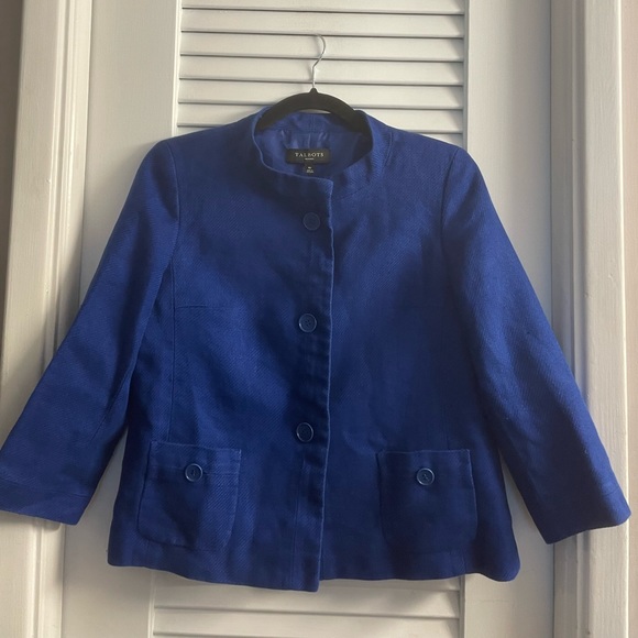 Talbots Size 4P Royal/Peacock Blue Cropped 100% Linen Jacket w/Lining. Like New! - Picture 4 of 4